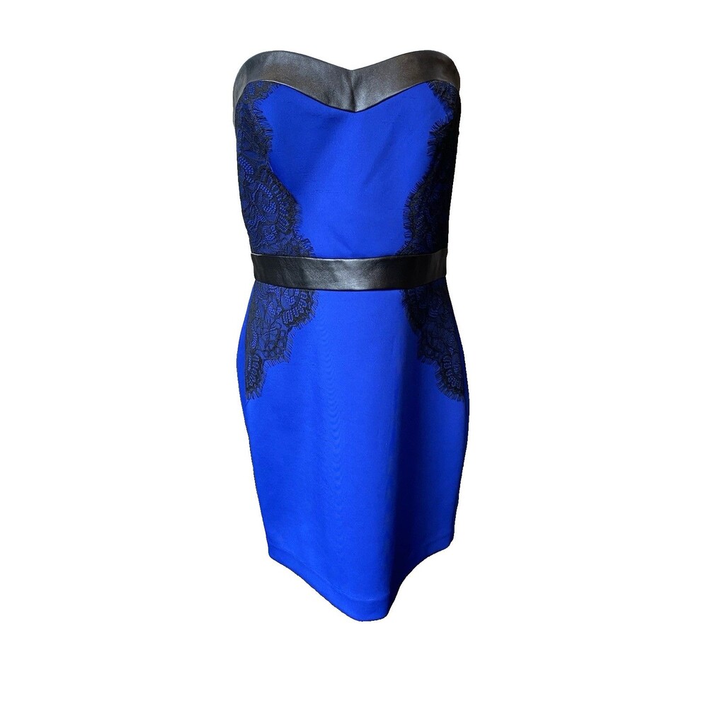 Guess Dress Woman's Size 8 Stretch Cobalt Blue Black Lace & Pleather Michele